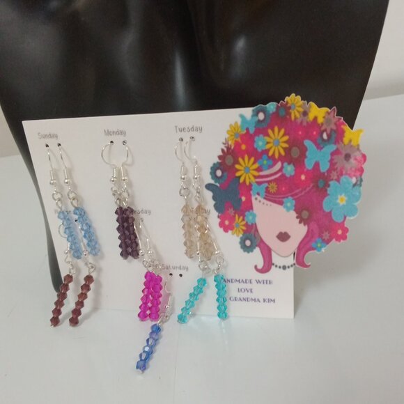 Handmade Crystal Beaded Dangle Earrings 2” Drop Lightweight - Picture 7 of 7